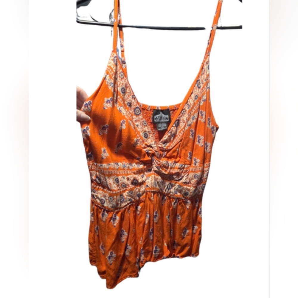 Orange Designed Blouse Tank